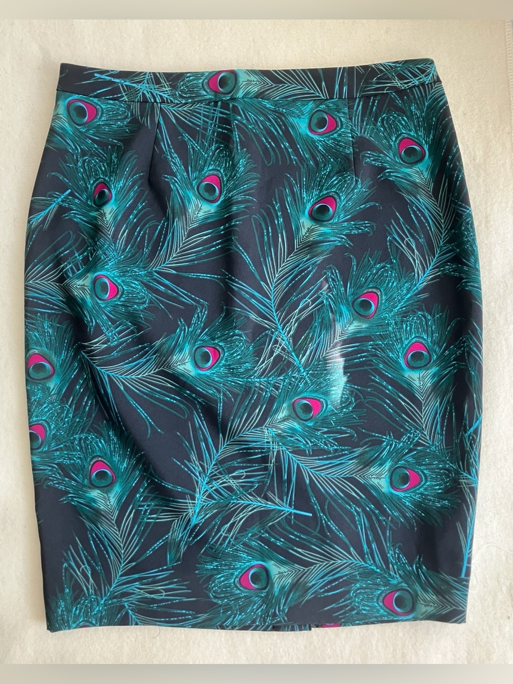 Cleo Petite Peacock Feather Pencil Skirt NWOT Size 4 Jewel Tones